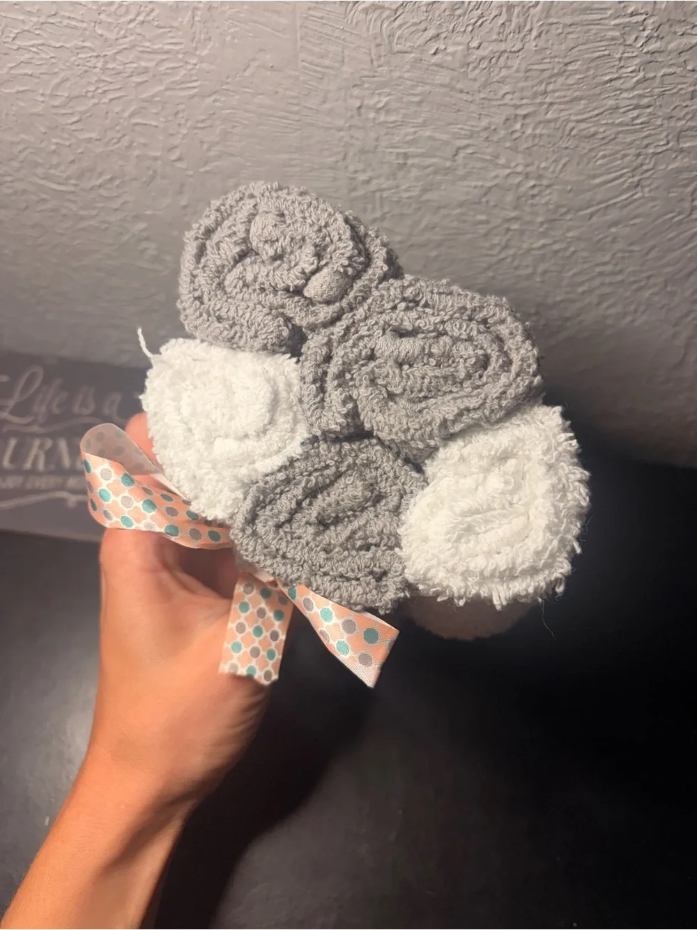 Hand Towel Bouquet - Gray & White